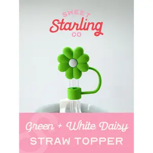 Green + White Daisy Straw Toppers