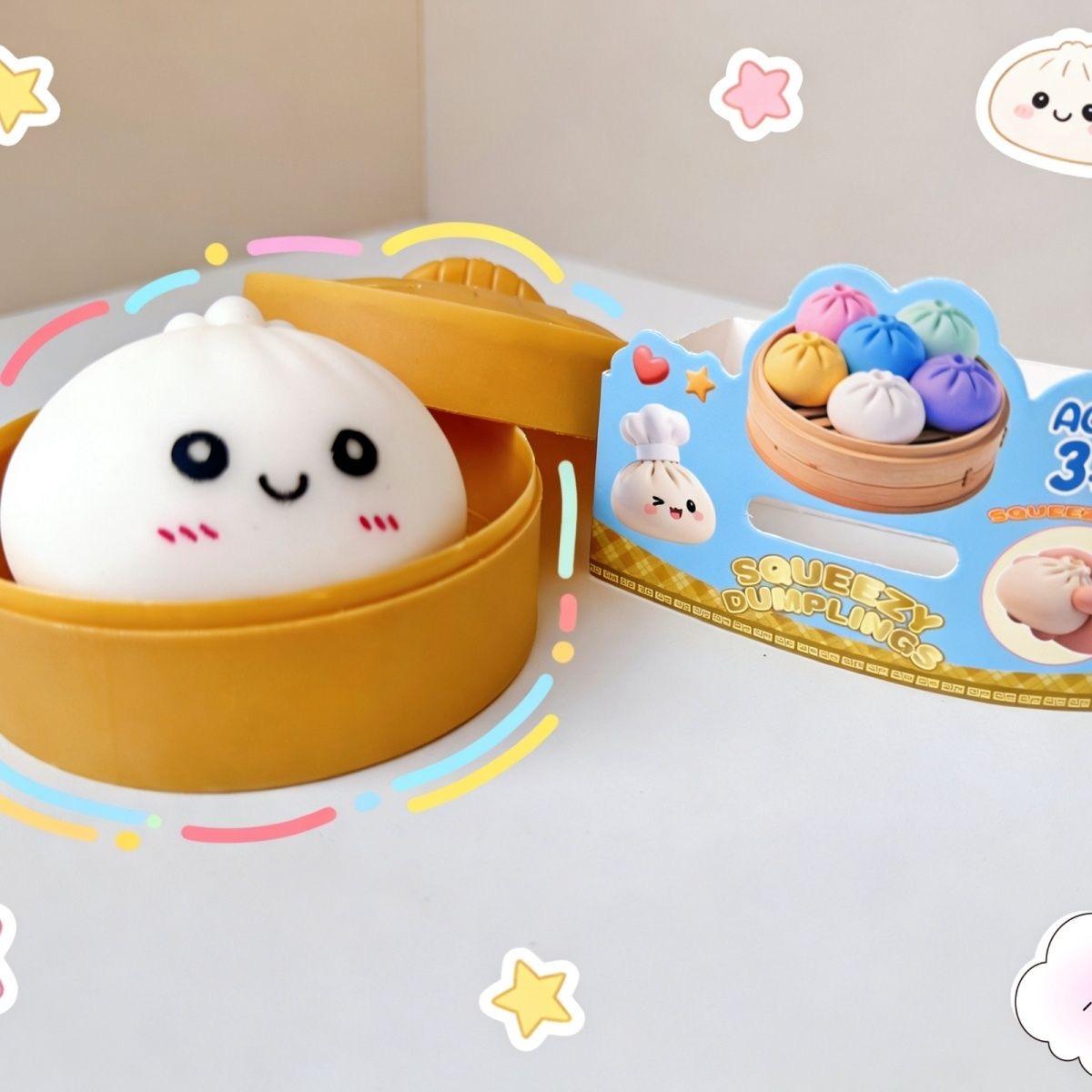 Colorful Smiling Dumpling Squishy Toy with Steamer – Soft TPR Stress Relief Fidget Toy for Kids & Adults, Cute Emoji Squeeze Ball with Steam Box, Ideal Birthday & Daily Gift