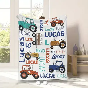 [Customizable]Creative colorful truck name blanket, suitable for sofas, beds, travel, camping, living rooms and offices - machine washable, modern style, multi-purpose for all seasons, hypoallergenic, 100% knitted polyester fabric.