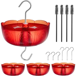 Ant Moat for Hummingbird Feeders, (4 Pack, 6 OZ)  Style Humingbird Feeder Ant Guard & Stopper(Red)