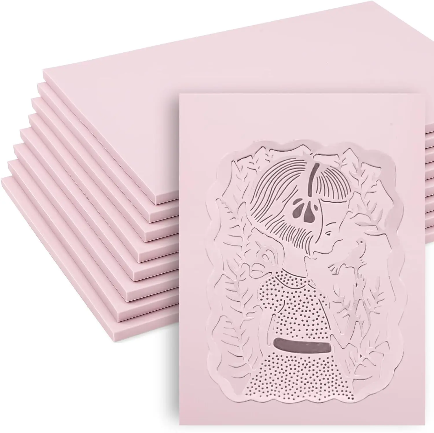 8 Pack Pale Pink Linoleum Blocks for Printmaking, 8 x 6 Inch | Soft Rubber, Easy To Carve, Works With Transfer Methods for Stamps, Cards, Prints, Beginners Or Pros