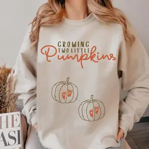 Growing Two Little Pumpkins Sweatshirt, Twin Maternity Sweater Pregnancy Thanksgiving Shirt Fall Pregnancy Announcement Gift Pregnancy Reveal