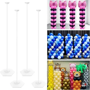 4 Set of 63 Inch Balloon Column Stand with Weight, Internal Threaded Rod, Stable, Reusable, Easy to Assemble n Disassemble, Great for Wedding, Grad, Shower Decoration