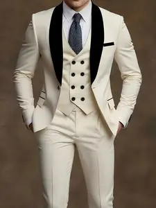 Men'S Three-Piece Suit with a Notch Lapel, a Formal Business Outfit Consisting of a Jacket, Trousers, And a Vest, Suitable for Weddings And Versatile for Commuting, Exquisite Suits