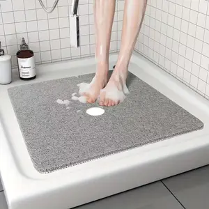 Square Shower Mat Non Slip Bath Mat for Tub Soft PVC Loofah Bathtub Mats with Drain Holes Quick Drying Bathroom Stall Floor Mat 24 x 24 Inch Plain Design