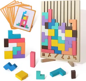 Wooden colored 3D Russian block puzzle jigsaw toy, Montessori educational gift for boys and girls, board game educational toys for toddlers, brain teasers for toddlers aged 3–6 years