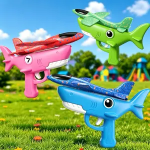 New Shark Plane Launcher Toy, Foam Glider Catapult Toy (Suitable for Boys and Girls), Outdoor Flying Toy, Perfect Birthday Gift for Boys and Girls Aged 4–12