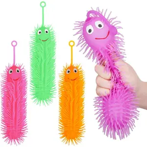 NUOBESTY 4Pcs Glowing Caterpillar Toys, Luminous Squeeze Puffer Worms Stress Relief Fidget Toys for Party Favors, Birthday, Creative Play, 11.81 Inches (Random Color)