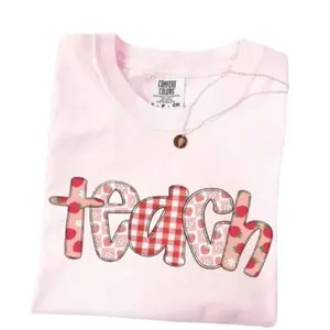 Comfort Colors Strawberry Teacher Shirt, Summer Teacher Shirt, Back To School Shirt, Cute Teacher Gift, Red Gingham Teacher Tee