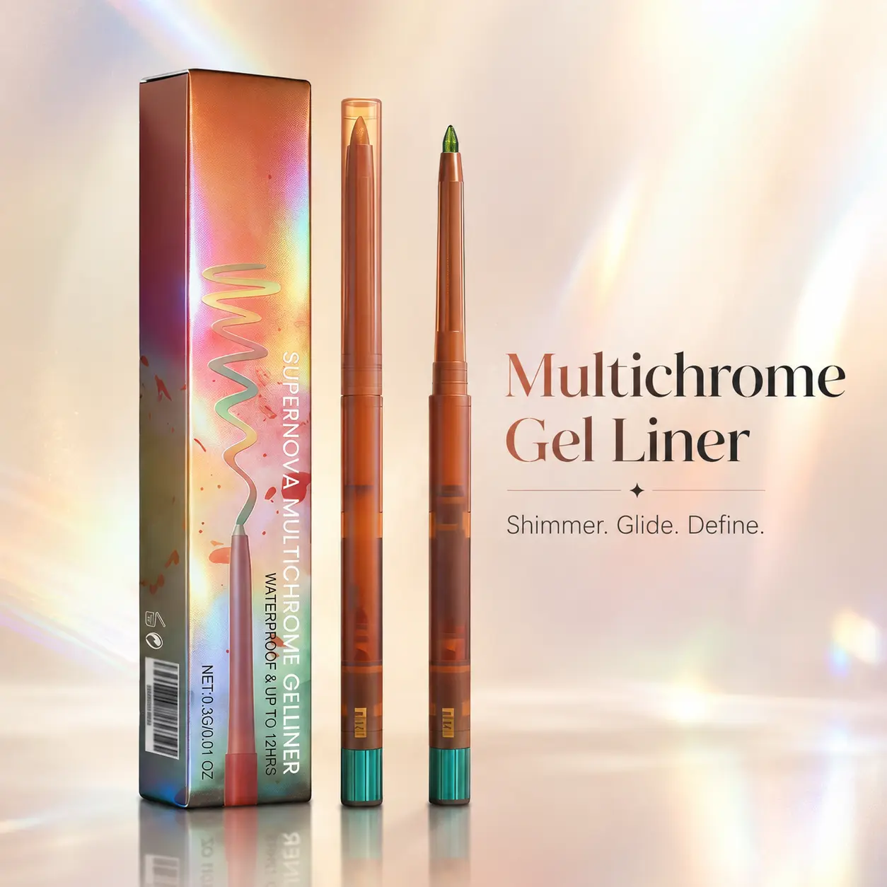 Waterproof Gel Eyeliner Pencil Long Lasting SmudgeProof Metallic Glitter High Pigmented Smooth Application for Party Quick Dry High-Gloss Eye Makeup Pen for All Skin Type Cosmetic