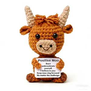 Positive  Highland Cow Stuffed Animal, Easter Egg Decor & Basket Stuffers, Self Care Stress Relief Gift, Birthday Present for Family Friends Coworkers Giftsforher Birthdaygiftsforwomen Handmade Flower Bouquet Crochet Weighted gag funny