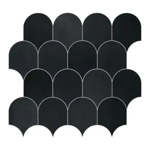 INNO STICKERS 10-Sheet Fish Scale Peel and Stick Backsplash Tile 11.4''x10.9" 3D Black Scallop Handmade Looks Self Adhesive Wall Tiles for Kitchen Bathroom
