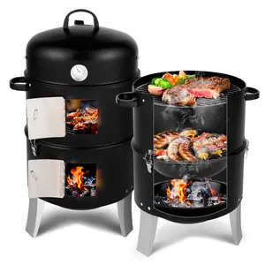 Vertical 18.5 Inch Steel Charcoal Smoker, Heavy Duty 3-in-1 Portable Outdoor Grill Cooker with Built-in Thermometer for Outdoor Backyard Cooking