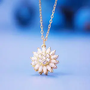 Zircon rotatable sunflower necklace earrings ring multi-color optional girls jewelry set