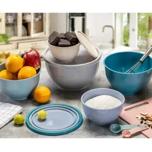 Family-Size Non-Slip Plastic Mixing Bowls with Leak-Proof Lids and Space-Saving Nesting Storage Set of 3