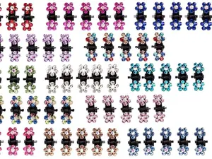 Mini Claw Clips, 65pcs No-Slip Grip Jaw Clips Glitter Teeth Clips Rhinestone Metal Clamps Mix Colored Flower Hair Accessories for Women Girls
