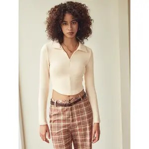 Cider [3 colors, size 2-10] Collar Solid Zipper Long Sleeve Top