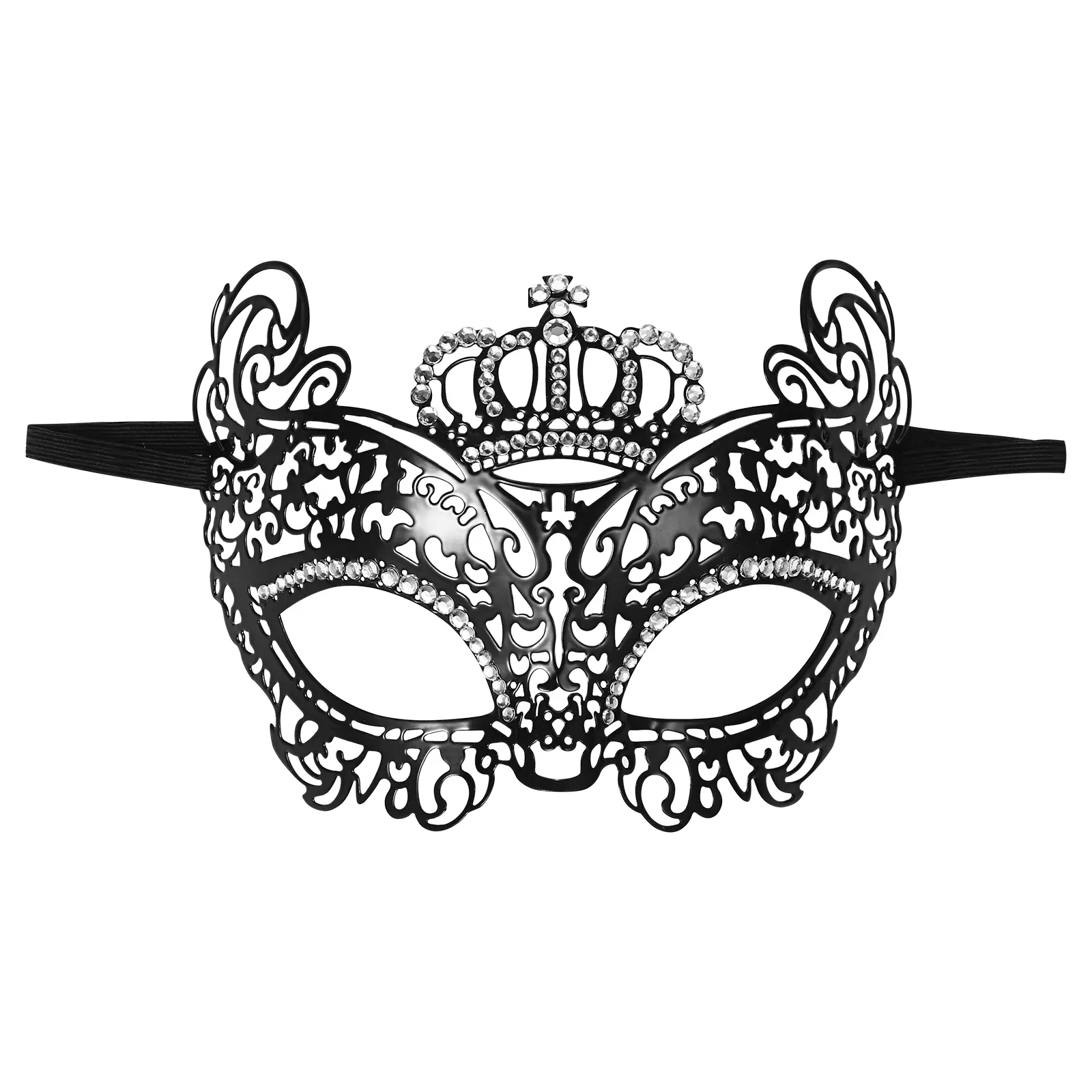 Women's Venetian Masquerade Mask, Elegant Metal Crown Design with Rhinestones, Lightweight Half-Face Halloween Costume Accessory, Accessories, Halloween Mask, Photo, Birthday, Comfortable, Wedding, Party, Plastic, One Size