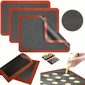 Breathable Silicone Mat Baking Trays Hollow Out Grid Bread Non-Stick Fiber Baking Trays Black Bottom Red Edge