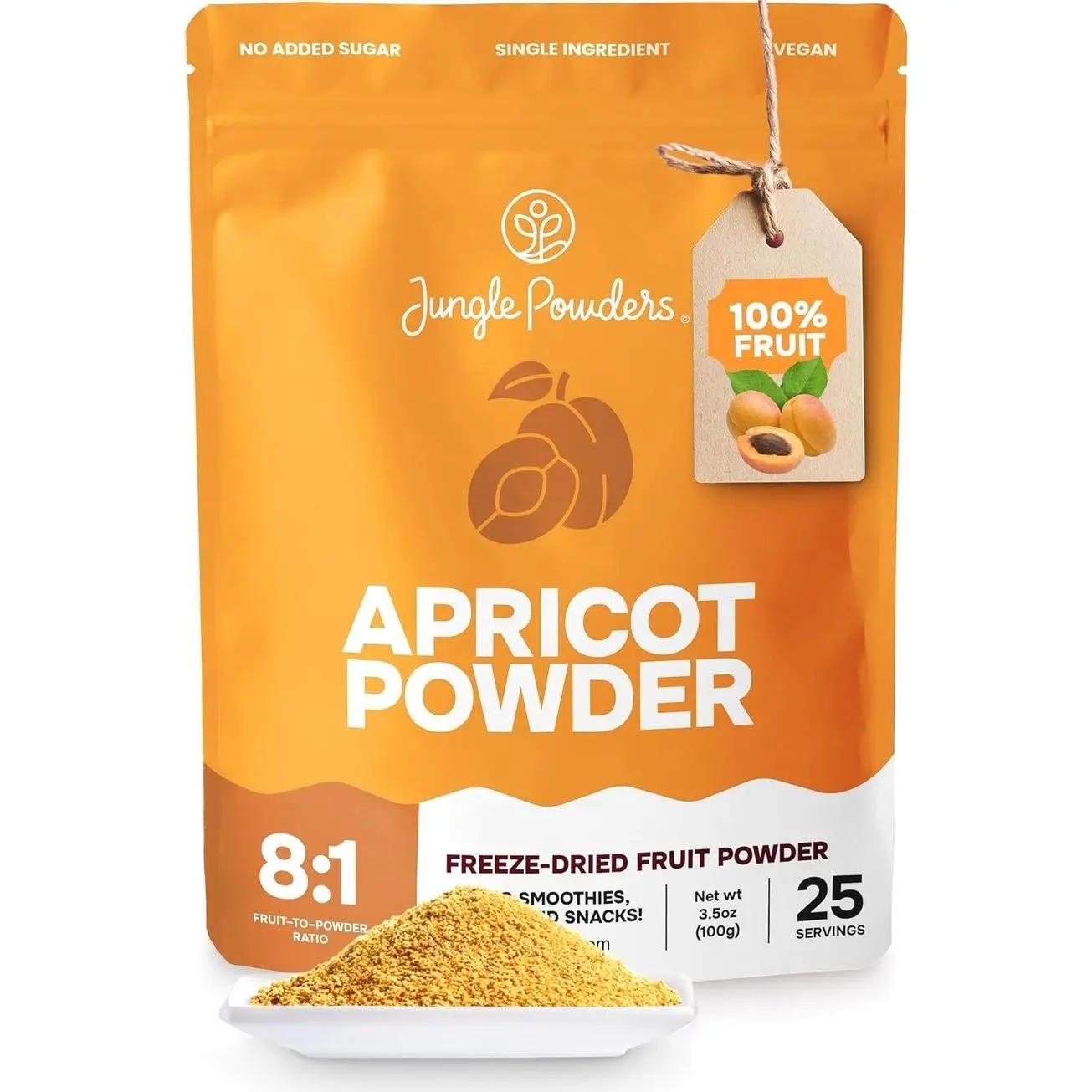 Jungle Powders Apricot Powder 3.5 Ounce Powdered Freeze Dried Apricot Fruit Smoothie No Sugar Added Additive and Filler Free Dehydrated Apricots Extract For Baking & Flavoring No Apricot Seeds Kernels