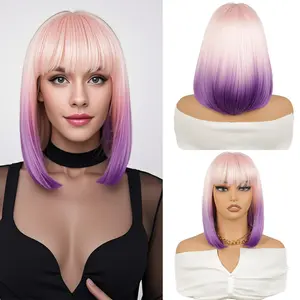 Gradient Pink-Purple Long Straight Hair Synthetic High-Temperature Fiber Fashion Wig for Women ash blonde wig umbra wigs synthetic hair wig bang wig straight bob synthetic wig bob hair