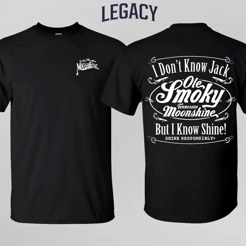 Ole Smoky Tennessee Moonshine Funny T-Shirt Black | I Don't Know Jack But I Know Shine | Country Whiskey Graphic Tee | Southern Humor Unisex Top