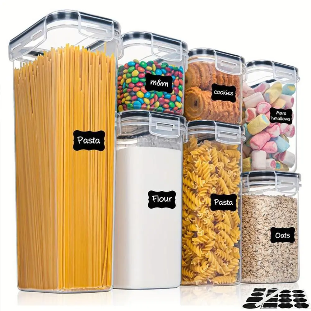 7-Piece Kitchen Plastic Sealed Storage Set, Daily Essentials Food Containers, Moisture-Proof Grain Noodle Organizer Boxes