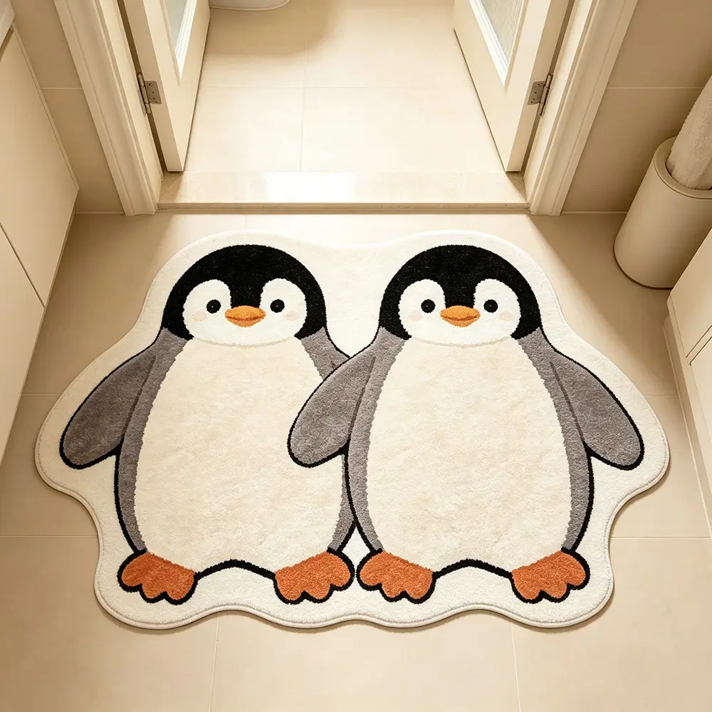 Unique Penguin Shape Rug, Soft Washable Carpet for Living Room Bedroom, Creative Artistic Design, Easy Clean Plush Mat for Home Decor, Boho Animal Rugs