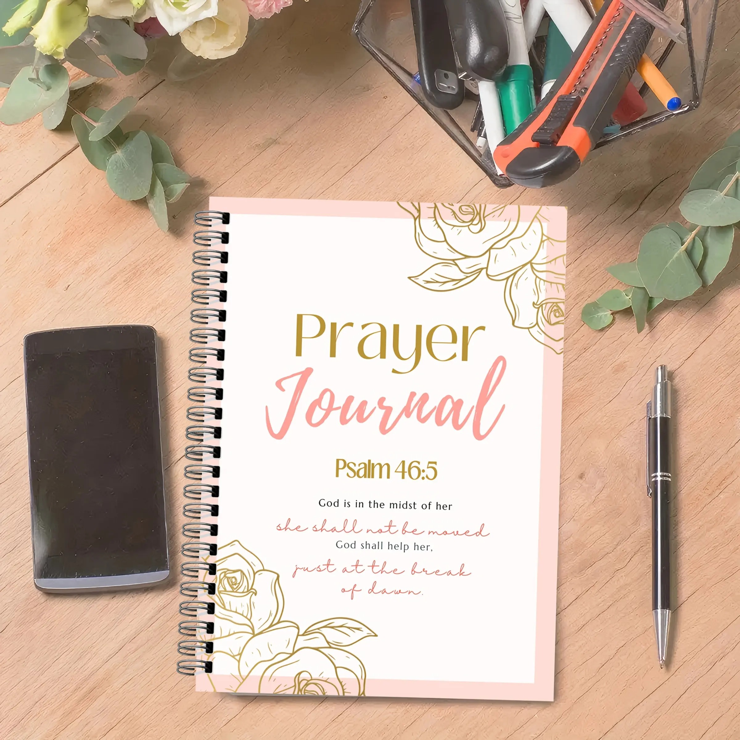 Spiritual Growth Daily Devotional Journal with Bible Study Tracker, 105 Pages, Rose Design, Daily Reflections & Affirmations, Floral Cover