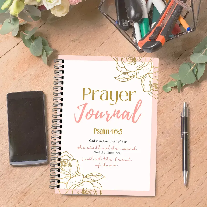Spiritual Growth Daily Devotional Journal with Bible Study Tracker, 105 Pages, Rose Design, Daily Reflections & Affirmations, Floral Cover