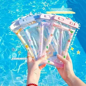 Mobile phone waterproof bag sealed can touch screen swimming underwater photo diving rafting with airbag hanging neck cartoon mobile phone cover high definition can take pictures improperly camera 99% mobile phone models can be used sealed bag