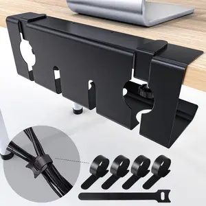 No Drill Under Desk  Management Tray, 17'' Wire Management, Punch-Free Clamp , Metal  Tray, Wire Organizer Under Desk, Under Desk Basket for Office and , Black