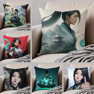 game cool Sage valorant Pillow Case Anti-dustmite Pillowcase Sofa Cushion Cover with Invisible Zipper Silky Short Plush Polyester Microfiber Fabric White Available in Different Sizes for Home Bed Use