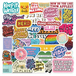 50pcs Aesthetic Motivational Stickers Pack, Waterproof Retro Positive Quote Decals for Laptop, Water Bottle, Journal & Scrapbook, Scrapbooking, Positivity Gift