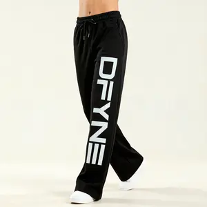 【With logo】DFYNE Signature Wide Leg Jogger -  Fitted Sweatpants with Drawstring Waist for Comfortable Wear