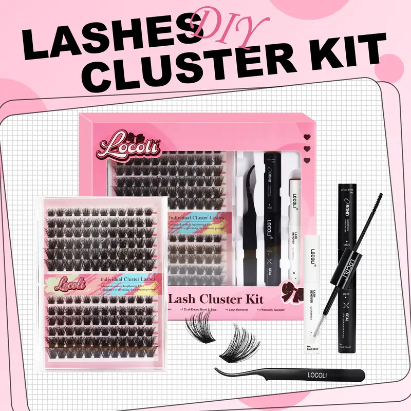 LOCOLI DIY Lash Clusters Kit - Soft Fluffy Long-Lasting Lashes with Glue Remover & Tweezer for Beginners Easy At-Home Application - Eyelash Set