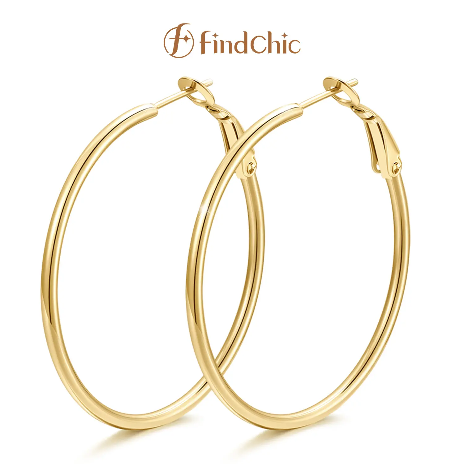FindChic 14K Gold Plated Lightweight Thin Hoops Earrings for Women Black Silver Gold Hypoallergenic Skin-friendly Stainless Steel Huggies Multiple Size 20/30/40/50/60/70/80/90/100MM Small Big Large Oversized Hoops Earrings Jewelry Gift for Women Girls