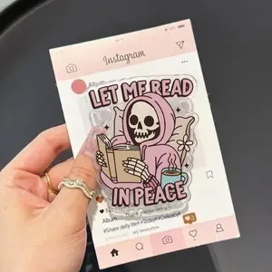 Let Me Read in Peace magsafe Phone Grip, Aesthetic Skeleton Middle Finger Griptok, Cute Gothic Sarcastic Phone Stand, Funny Booktok Reader Tech Accessory for Kindle