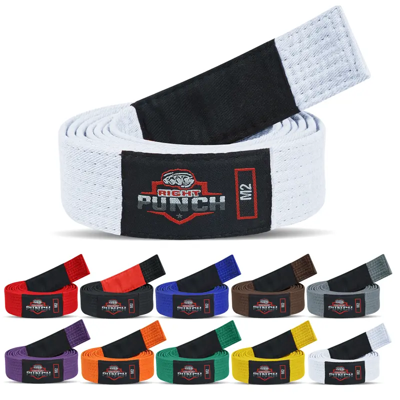 Right Punch BJJ Belt for Men, Women & Kids – Brazilian Jiu Jitsu Gi Belt with Rank Stripe Bar – Adult & Youth Martial Arts Belt