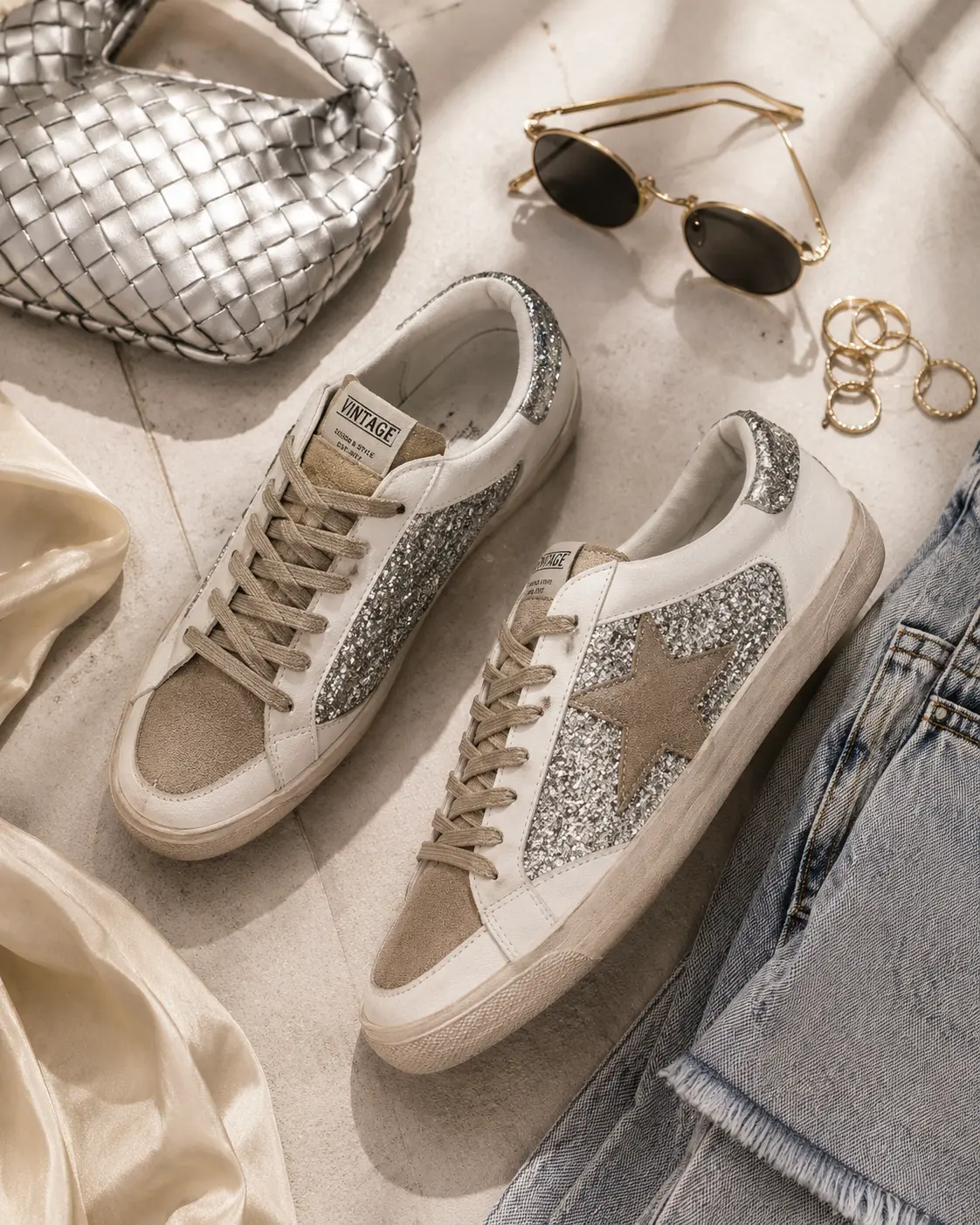 Vegan Women's Leather Sneakers - Beige, Vegan Leather, Lace-Up Design, Comfortable Footwear for Everyday Wear