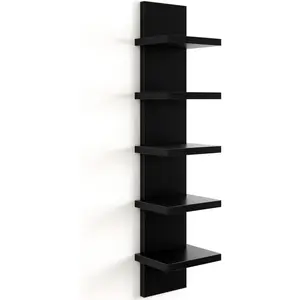 5 Tier Wall Shelf Unit, Decorative Wall Mount Vertical Shelving, Floating Storage Home Decor Organizer Tall Tower Design Utility Shelving Bedroom Living Room, Black
