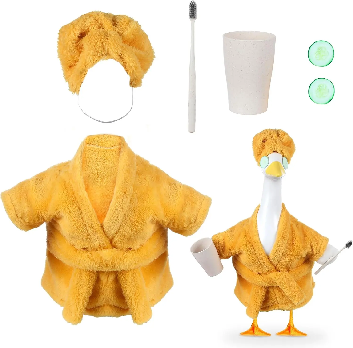 Old Lady Porch Goose Outfits 23 in Bathrobe Lawn Goose Costume Set Yellow