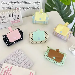 Cute Aesthetic Mini Coin Purse, Portable Waterproof Fabric, Sweet Plaid & Polka Dot, Multi-Use Travel Organizer for Women Girls