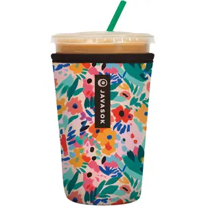 Insulated Neoprene Cup Sleeve for Iced Coffee & Cold Soda, Abstract Floral, Medium Fits 22-28oz