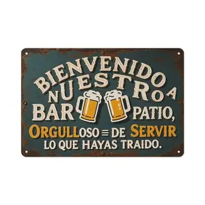 11.8x7.9 Inch Funny Spanish Beer Bar Patio Sign - Rustproof Aluminum Vintage Wall Art for Home Bar, Backyard & Man Cave