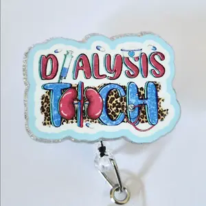Dialysis Tech Acrylic Retractable Badge ID Reel Belt or Alligator Clip