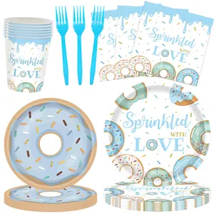 Donut Party Supplies Set, Includes Plates, Napkins, Cups & Forks, Perfect for 20 Guests, Ideal for Celebratory Occasions
