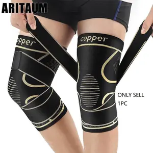 Copper Knee Sleeves with Straps, 1 Piece Elastic Sports Knee Pads, Knee Band for Running, Basketball, Weightlifting, Yoga, Fitness, Knee Brace