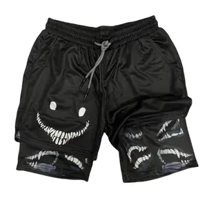 Anime Men's Simple Figure Graphic Digital Printing Performance Shorts Summer Double Layer Beach Pants Fitness Training Pant Sports