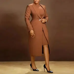 Women's Chic Full Sleeve Long Blazer Coat & Dress Suit Winter Streetwear Two-Piece OL Work Outfits Formal Elegant Basic Day Fitted Matching Style